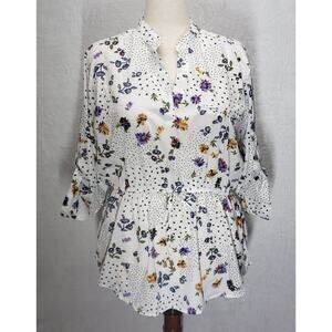 MPH Collection Lightweight Floral Tunic XL High‑Low Split Neck Cottagecore
